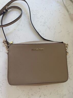 Michael Kors Taupe Saffiano Crossbody Bag with Gold Hardware